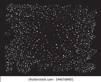Chaotic triangles on black background. Vibrant design's elements. Vector illustration object. Silver elegant trendy pattern for paper packaging, greeting card, banner, invitation, postcard.