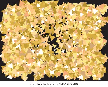 Chaotic triangles on black background. Vector illustration object. Fresh design's elements. Gold elegant trendy pattern for paper packaging, greeting card, banner, invitation, postcard.