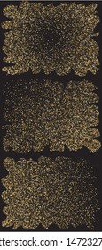 Chaotic triangles on black background. Stylish design's elements. Vector illustration object. Gold elegant trendy patterns set for paper packaging, greeting card, banner, invitation, postcard.