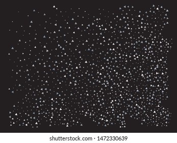 Chaotic triangles on black background. Unusual design's elements. Vector illustration object. Silver elegant trendy pattern for paper packaging, greeting card, banner, invitation, postcard.