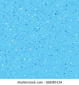 Chaotic uneven spots or dots seamless vector pattern. Hand drawn splash texture. Shades of blue spray background. Tiny specks or blobs of various size abstract ornament. 