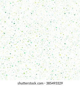 Chaotic uneven spots or dots seamless vector texture. Hand drawn green splash pattern. Spring, eco spray background. Tiny specks or blobs of various size abstract ornament. 