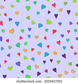 chaotic vector colored doodle hearts seamless pattern - for Valentine's day
