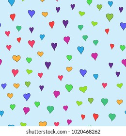 chaotic vector colored doodle hearts seamless pattern - for Valentine's day