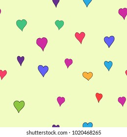 chaotic vector colored doodle hearts seamless pattern - for Valentine's day