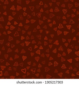 chaotic vector colored doodle hearts seamless pattern - for Valentine's day