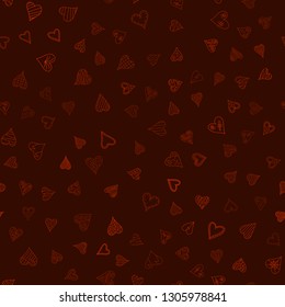 chaotic vector colored doodle hearts seamless pattern - for Valentine's day