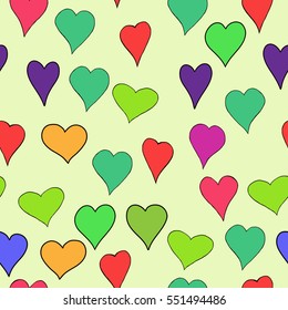 chaotic vector colored doodle hearts seamless pattern - for Valentine's day