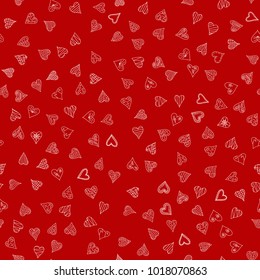 chaotic vector doodle hearts seamless pattern - for Valentine's day