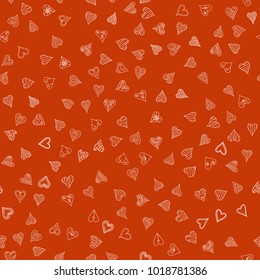 chaotic vector orange doodle hearts seamless pattern - for Valentine's day