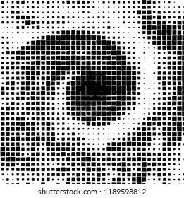 Chaotic vector pattern of squares. Abstract black and white spiral background