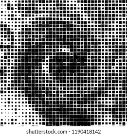 Chaotic vector pattern of squares. Abstract black and white spiral background