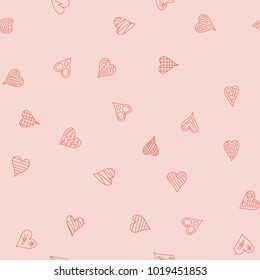 chaotic vector pink doodle hearts seamless pattern - for Valentine's day