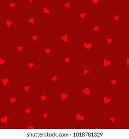 chaotic vector red doodle hearts seamless pattern - for Valentine's day
