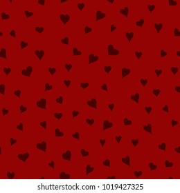 chaotic vector red doodle hearts seamless pattern - for Valentine's day