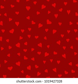 chaotic vector red doodle hearts seamless pattern - for Valentine's day