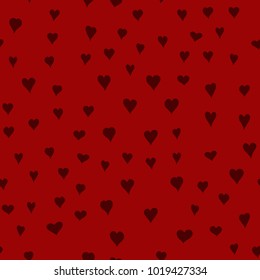 chaotic vector red doodle hearts seamless pattern - for Valentine's day