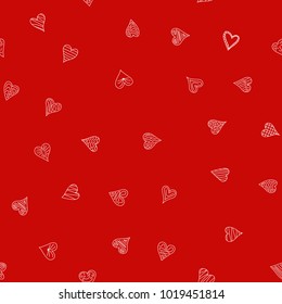 chaotic vector red doodle hearts seamless pattern - for Valentine's day