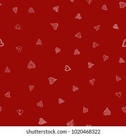 chaotic vector red doodle hearts seamless pattern - for Valentine's day