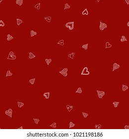 chaotic vector red doodle hearts seamless pattern - for Valentine's day