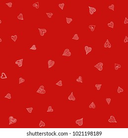 chaotic vector red doodle hearts seamless pattern - for Valentine's day