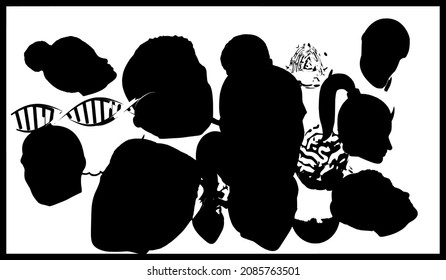 Chaotic vector of woman and man hads.