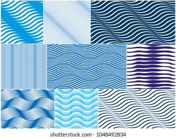 Chaotic waves seamless pattern, vector curve lines abstract repeat tiling background, blue color rhythmic waves.