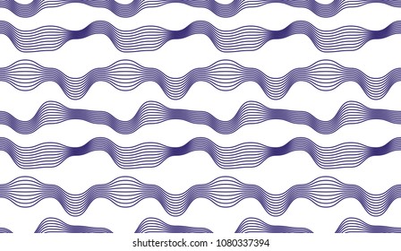 Chaotic waves seamless pattern, vector curve lines abstract repeat tiling background, blue color rhythmic waves.