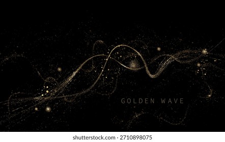Un patrón ondulado caótico en oro sobre un fondo negro. Un componente de diseño aislado