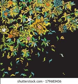 chaotic weird floral pattern, illustration and vector on black