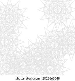 Chaotic Winter Lace White Complicated Ice Frost Stars Wallpaper. Silver Luxury Light Sharp Print Calm Grey Ornamental Design Pic. Folk Mystery Cold Soft Satanic Pastel Monochrome Mandala Pattern.
