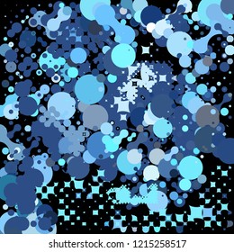 Chaotical geometric pattern consisting of circles of different diameters and colors against black background. Beautiful abstract wallpaper.