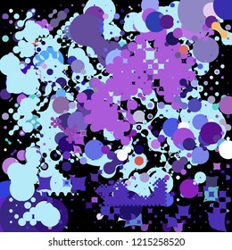 Chaotical geometric pattern consisting of circles of different diameters and colors against black background. Beautiful abstract wallpaper.