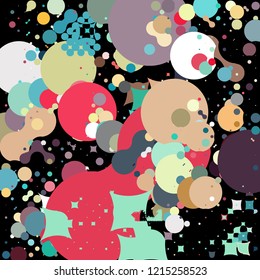 Chaotical geometric pattern consisting of circles of different diameters and colors against black background. Beautiful abstract wallpaper.