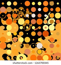 Chaotical geometric pattern consisting of circles of different diameters and colors against black background. Beautiful abstract wallpaper.