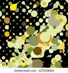 Chaotical geometric pattern consisting of circles of different diameters and colors against black background. Beautiful abstract wallpaper. Vector illustration.