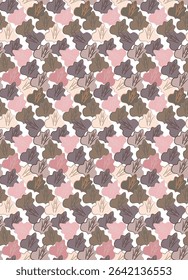 Chaotically arranged abstract shapes that resemble leaves in a pattern.