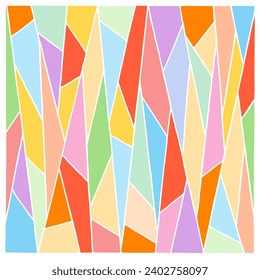 Chaotically arranged different in size and colored triangles as background, texture, pattern. It looks like broken stained glass.	
