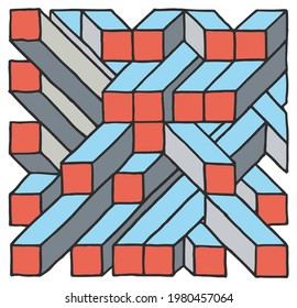 Vigas cuadradas dispuestas caóticamente en estilo doodle como fondo, textura, patrón. Mano Cortada.