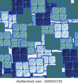 A chaotically located group of four uneven squares. Seamless texture. Grunge fashionable style. Camouflage for mods.