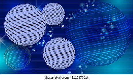 Chaotically placed circles in the space. Striped balls. Idea of wallpapers, packages, cards