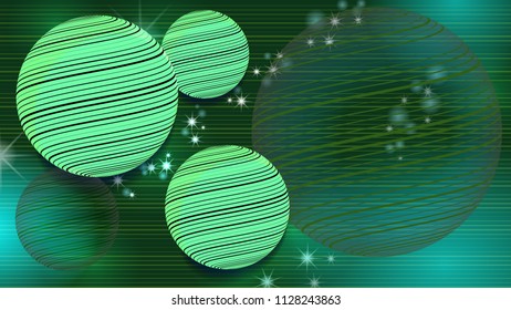Chaotically placed circles in the space. Striped balls. Idea of wallpapers, packages, cards