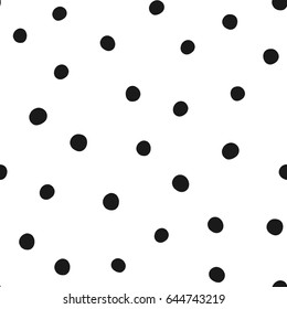 Chaotically scattered round spots. Seamless pattern. Vector illustration.  Black, white.
