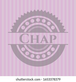 Chap badge with pink background. Vector Illustration. Detailed.