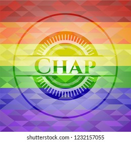 Chap emblem on mosaic background with the colors of the LGBT flag