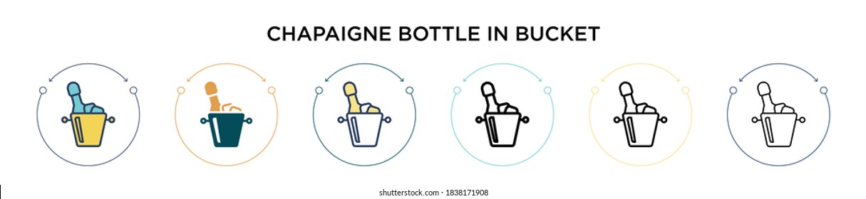 Chapaigne bottle in bucket icon in filled, thin line, outline and stroke style. Vector illustration of two colored and black chapaigne bottle in bucket vector icons designs can be used for mobile,