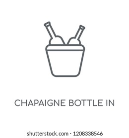 Chapaigne Bottle in Bucket linear icon. Chapaigne Bottle in Bucket concept stroke symbol design. Thin graphic elements vector illustration, outline pattern on a white background, eps 10.