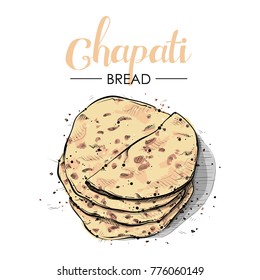 Chapati bread drawing. Sketch style. Vector.