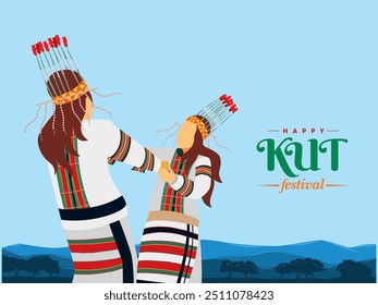 El Chapchar Kut es un festival de Mizoram, India. Plantilla de diseño de saludo con ilustración para el mismo.