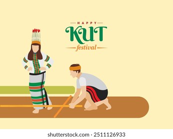 El Chapchar Kut es un festival de Mizoram, India. Plantilla de diseño de Anuncio de Web con ilustración para el festival Kut.